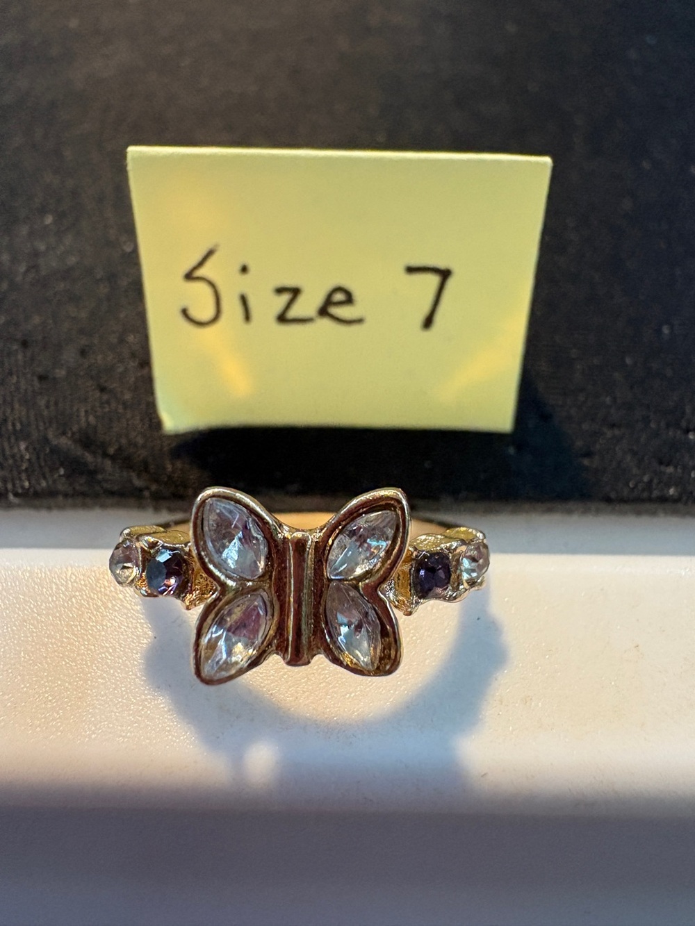 Butterfly Gemstone Ring in Gold Tone - Size 7
